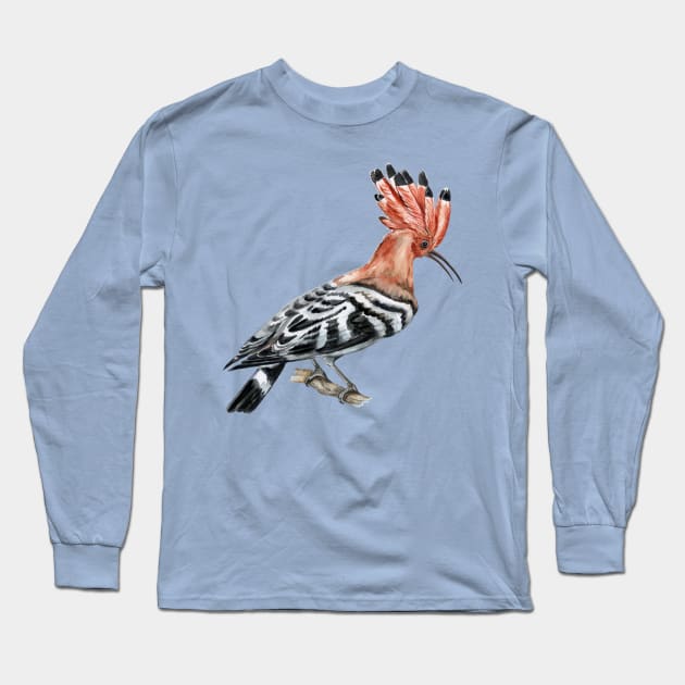 hoopoe bird hand drawn Long Sleeve T-Shirt by Mako Design 